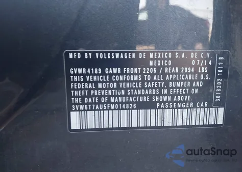 2015 Volkswagen Golf Gti 2.0T S 4-Door из США, поврежденный, VIN 3VW5T7AU5FM014826